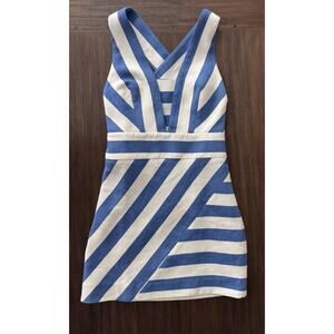 Milly A-Line Dress Womens 2 XS Striped Blue White Mini Sleeveless Coastal Summer